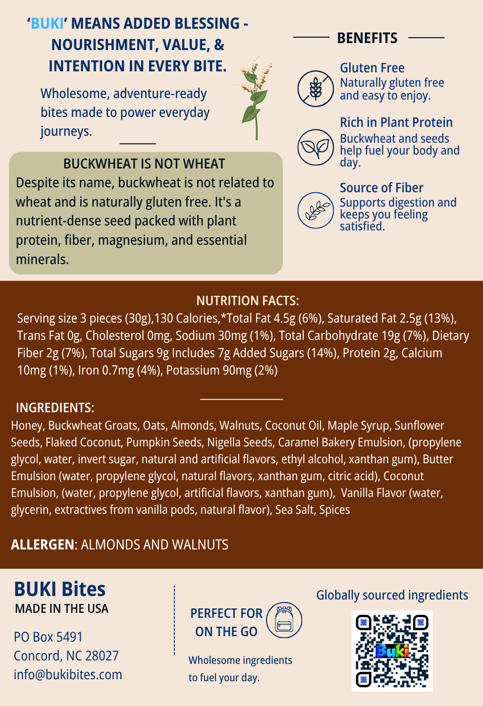 Honey Maple Almond & Walnut 3-Count Event Single-Serving Pouch Back Nutrition Panel