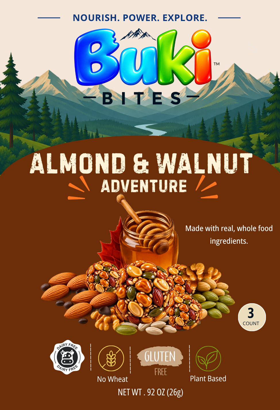 Honey Maple Almond & Walnut 3-Count Event Single-Serving Pouch Front
