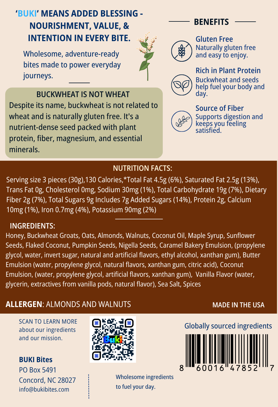Honey Maple Almond & Walnut 6-Count Grab & Go Pouch Back Nutrition Facts