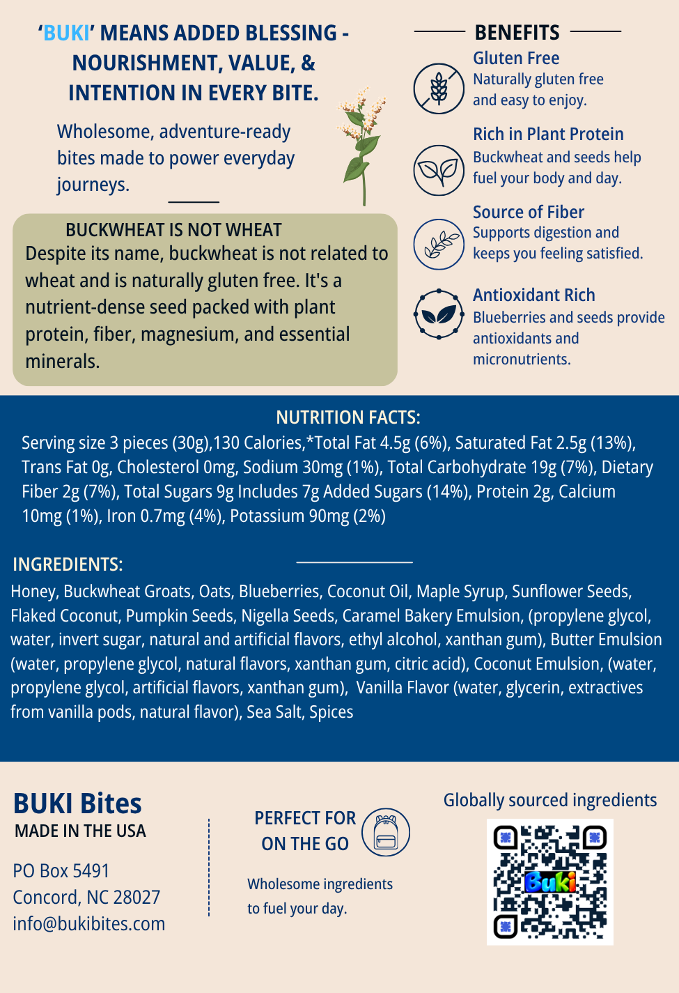 Honey Maple Blueberry 3-Count School & Event Single-Serving Pouch Back Nutrition Panel