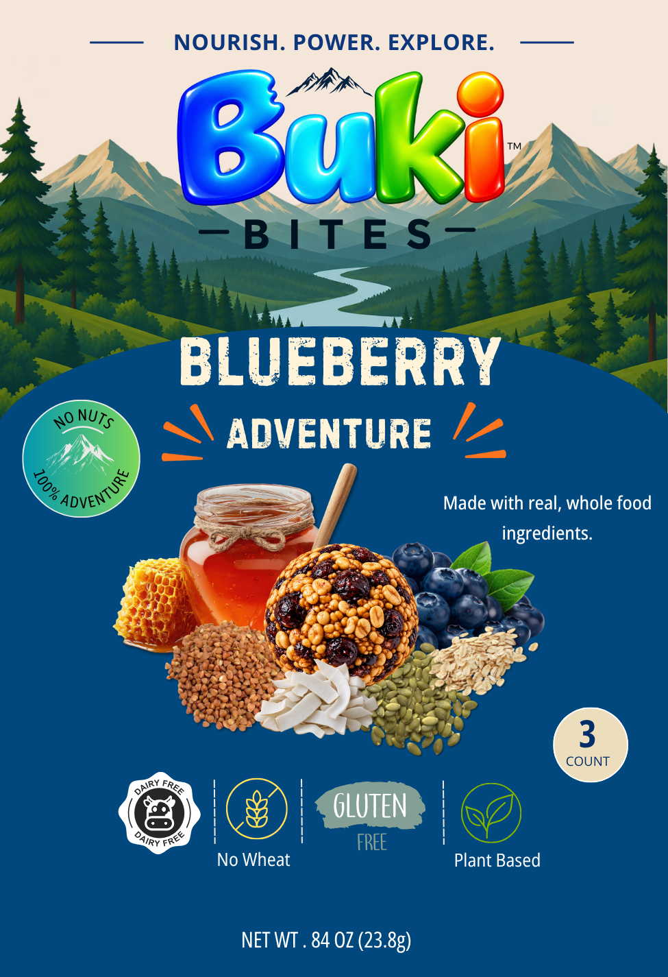 Honey Maple Blueberry 3-Count School & Event Single-Serving Pouch Front